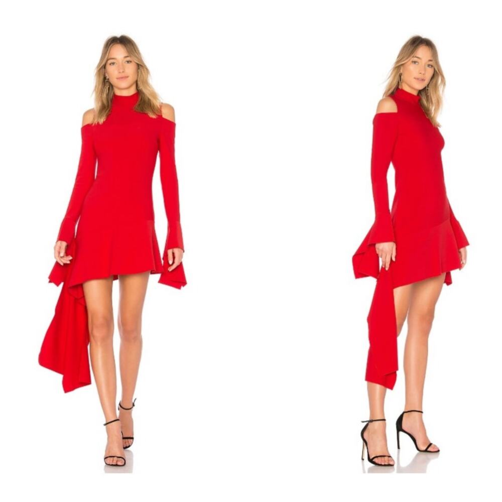Alexis Alia Red Cold Shoulder Asymmetrical Mini Dress Size Large